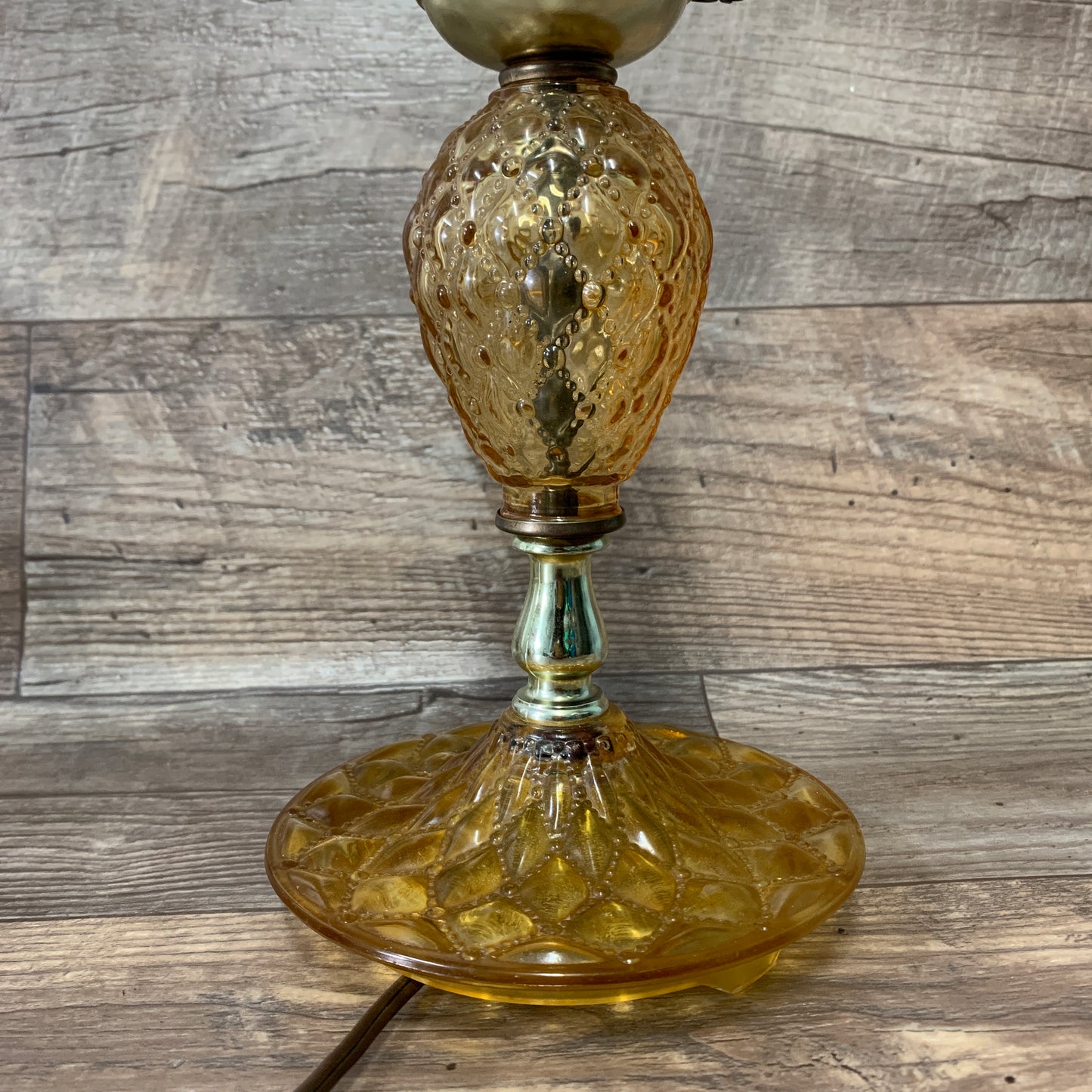 Vintage Amber Glass Lamp with Pressed Quilted Pattern