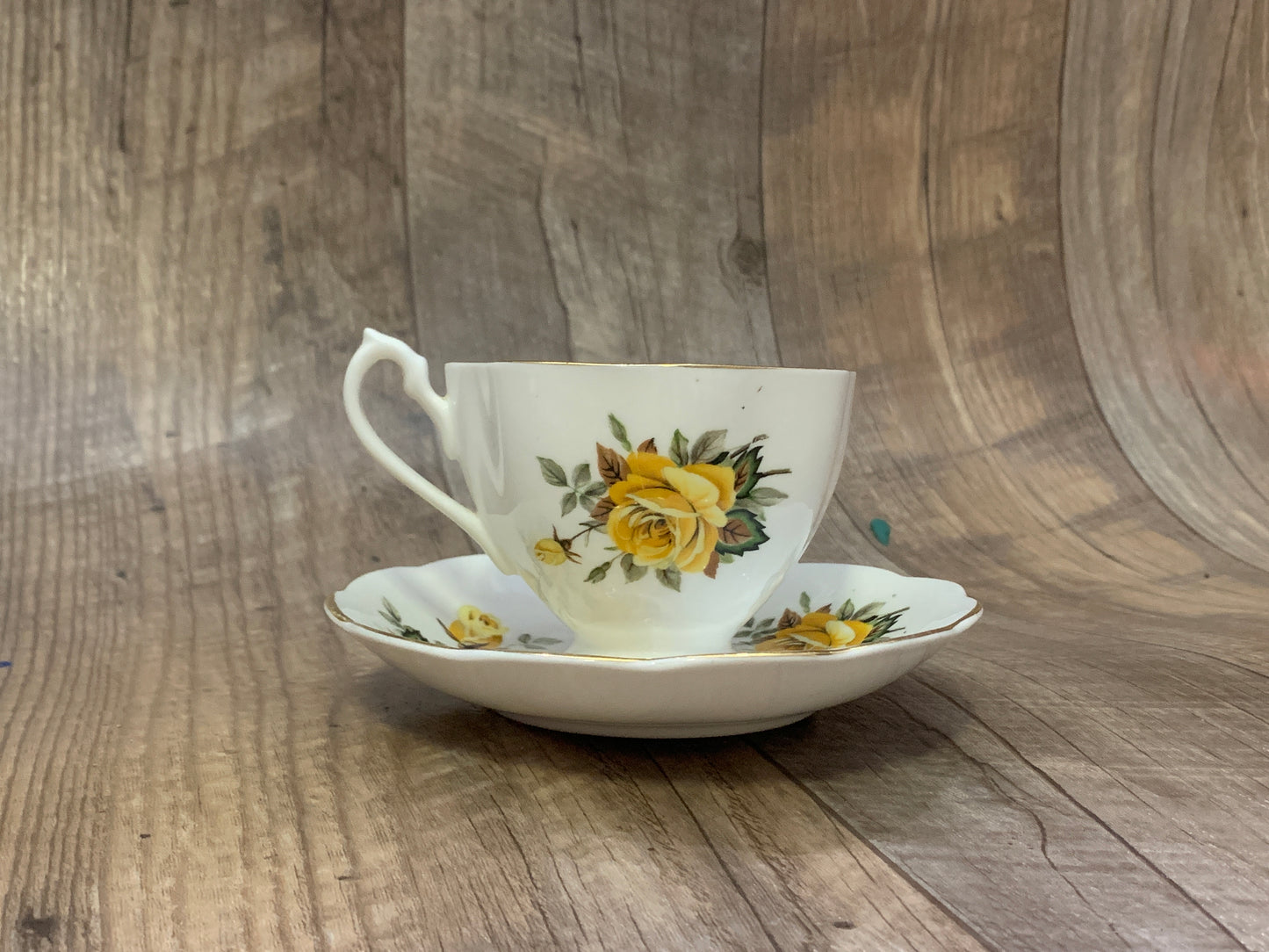 Yellow Floral Vintage Tea Cup Queen Anne Teacup