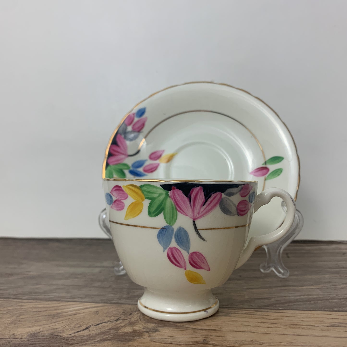 Hand Painted Floral Vintage Teacup and Saucer Set