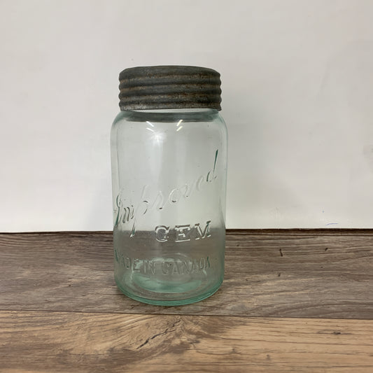 Antique Canning Jar Improved Gem with Green Tint Glass