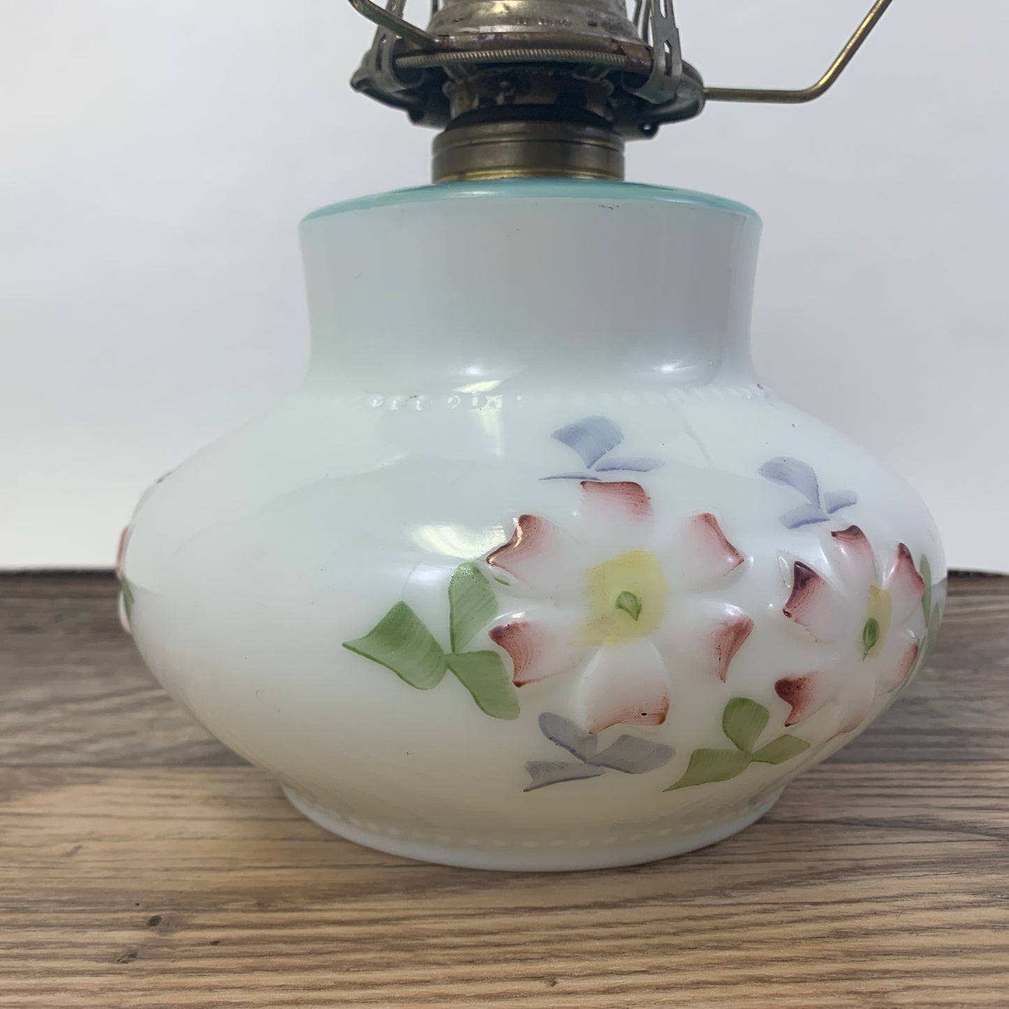 Consolidated Lamp and Glass Co EAPG Milk Glass Oil Lamp Base with Hand Painted Floral Design