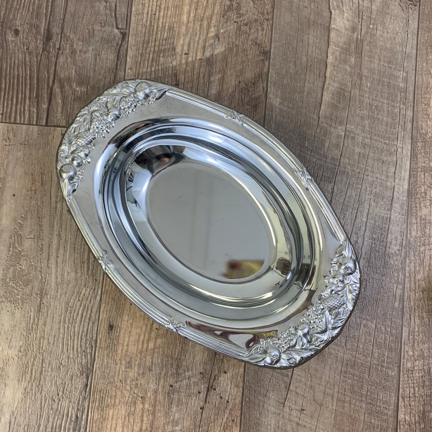 Oval Silver Plated Dish with Raised Fruit Design