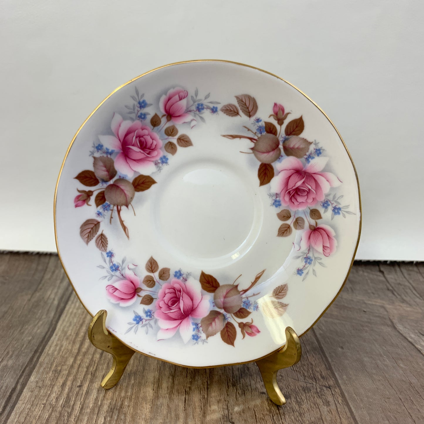 Pink and Blue Floral Teacup, Queen Anne Vintage Tea Cup and Saucer Set