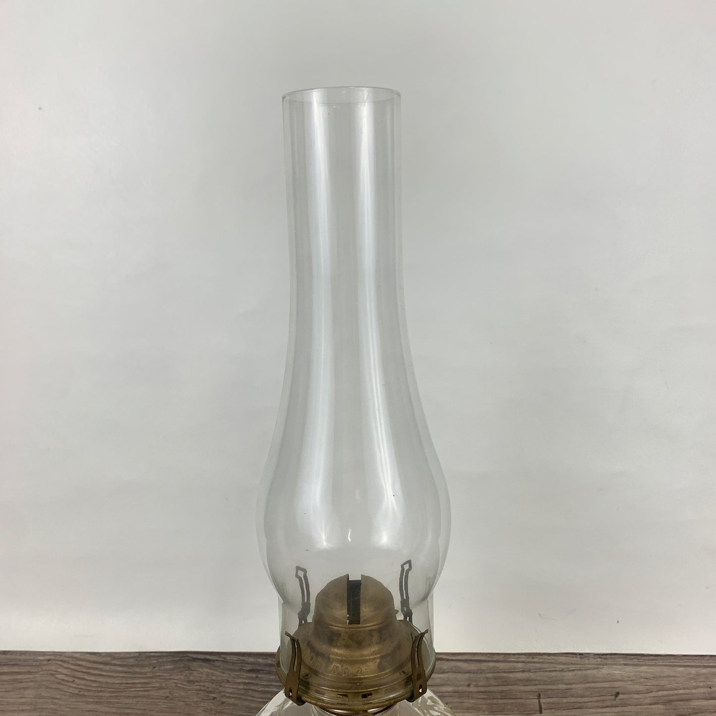 Vintage Glass Oil Lamp with Raised Design and Tall Hurricane Shade