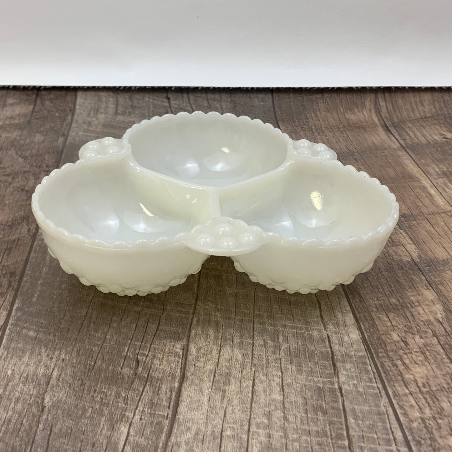 Vintage Milk Glass Nut Dish 3 Part Hobnail Dish Relish Dish