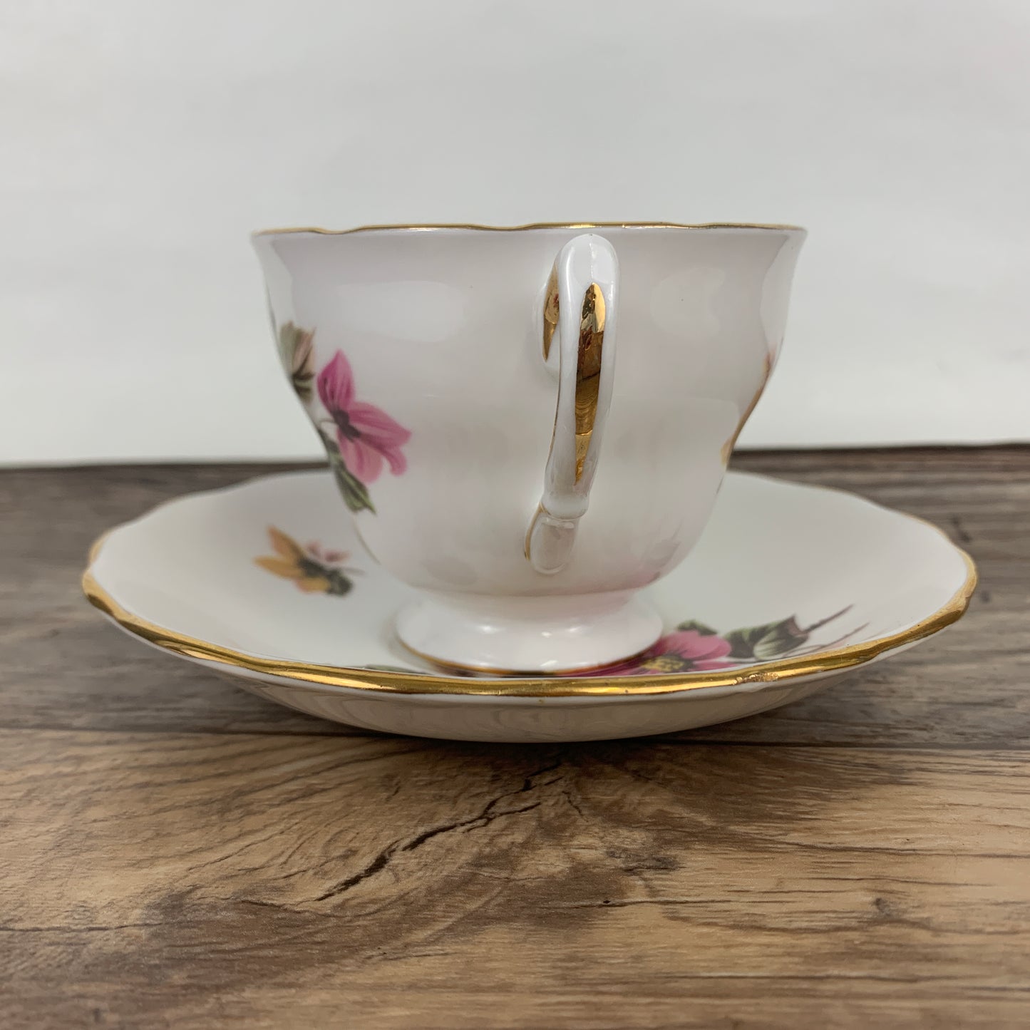 Royal Vale Vintage Teacup and Saucer Set with Pink and Yellow Floral Pattern