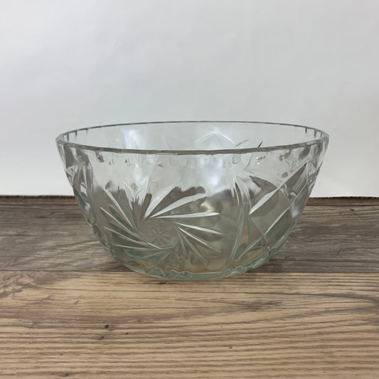 Large Vintage Serving Bowl with Hobstar Pattern, Vintage Pressed Glass Salad Bowl