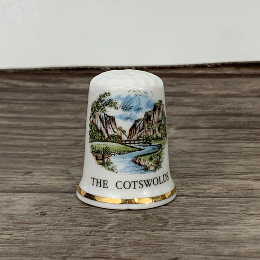 Vintage Bone China Thimble The Cotswolds Vintage Travel Souvenir Thimble with Landscape Scene
