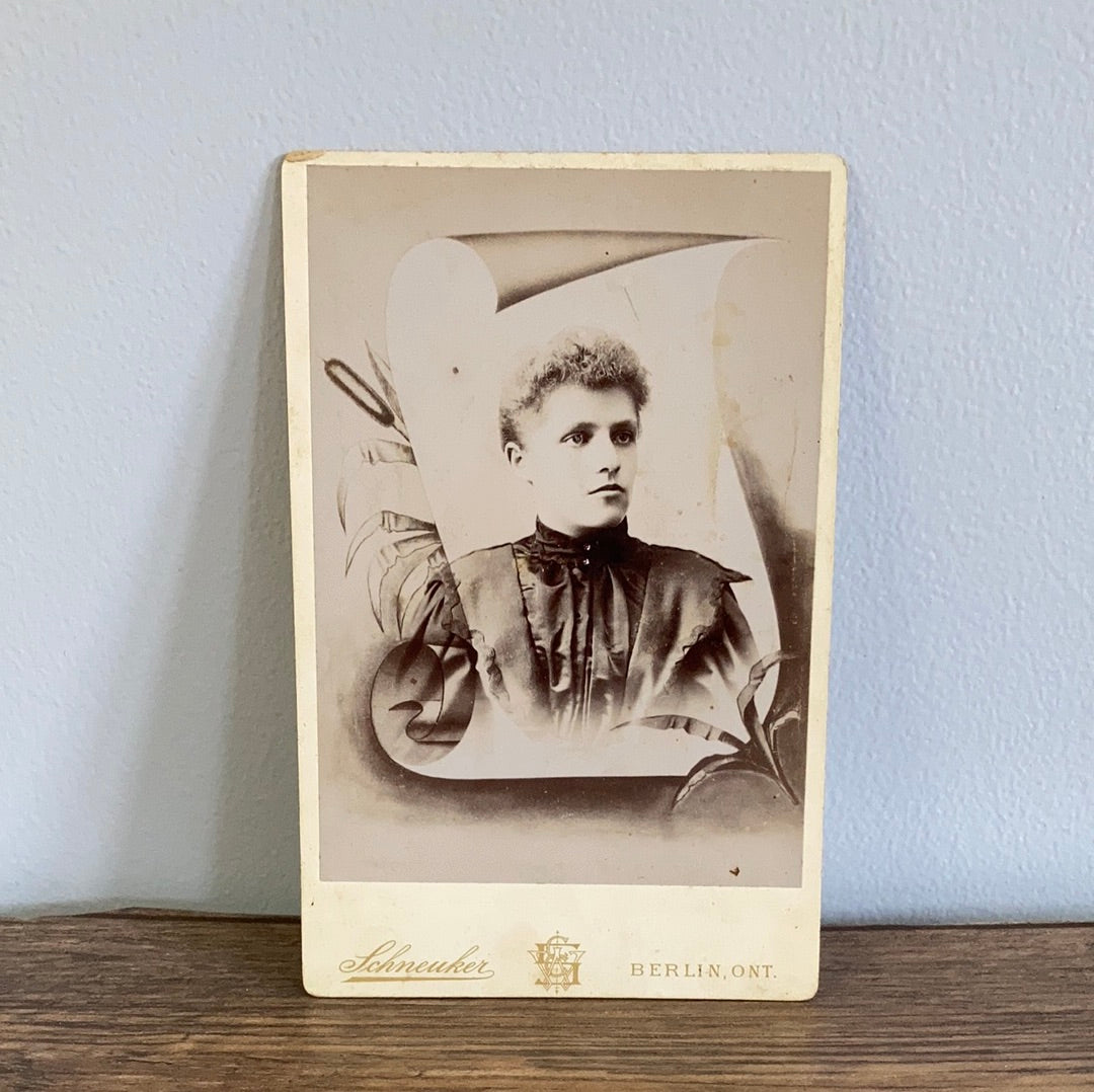 Antique Photograph of a Woman, Black and white Antique Cabinet Card CDV