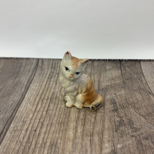 Miniature Cat Figurine Long Haired Cat Orange and White Cat Vintage Home Decor Small Cat Figurine