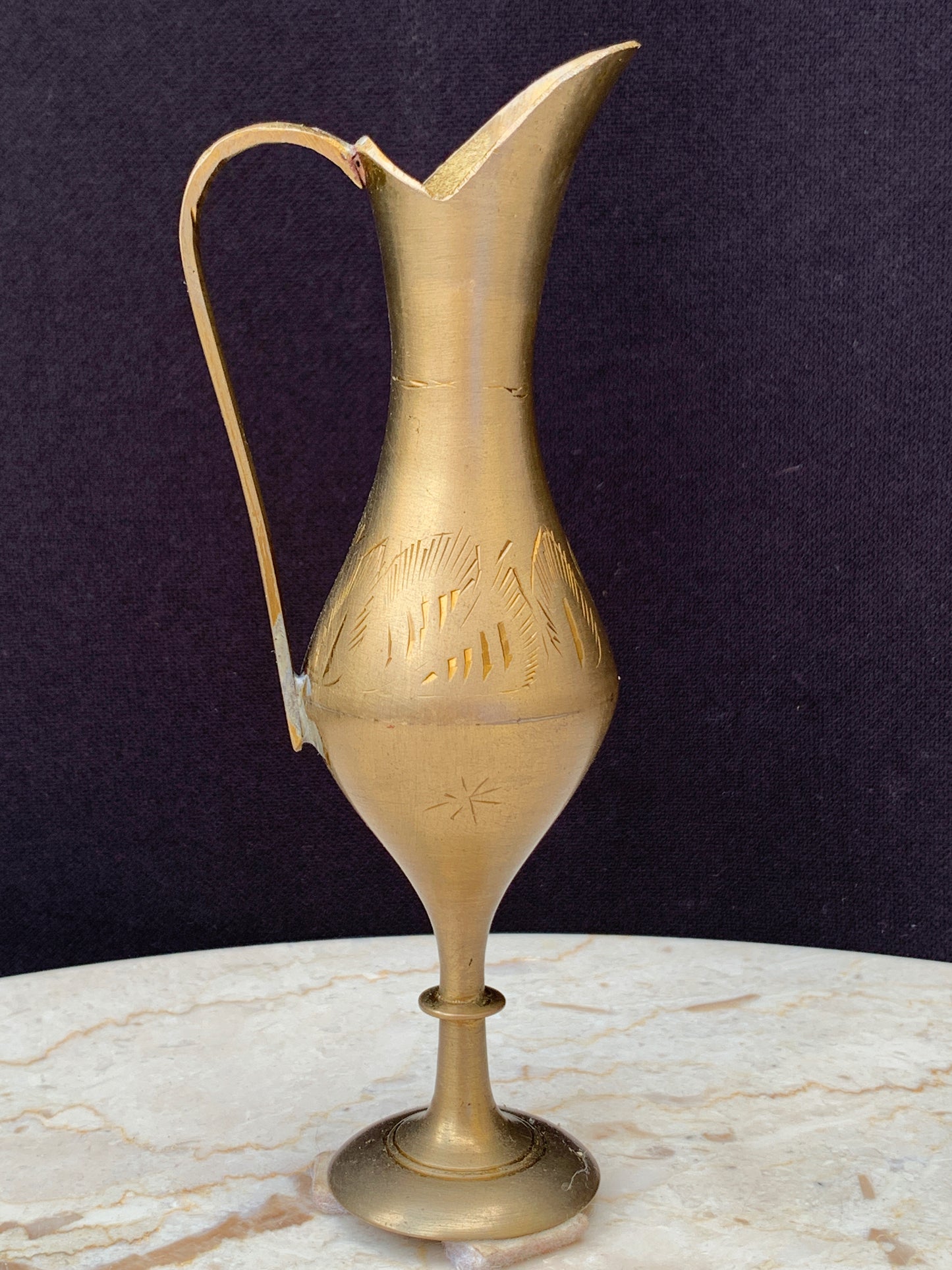 Small Decorative Brass Ewer Vintage Brass Boho Decor Etched Brass