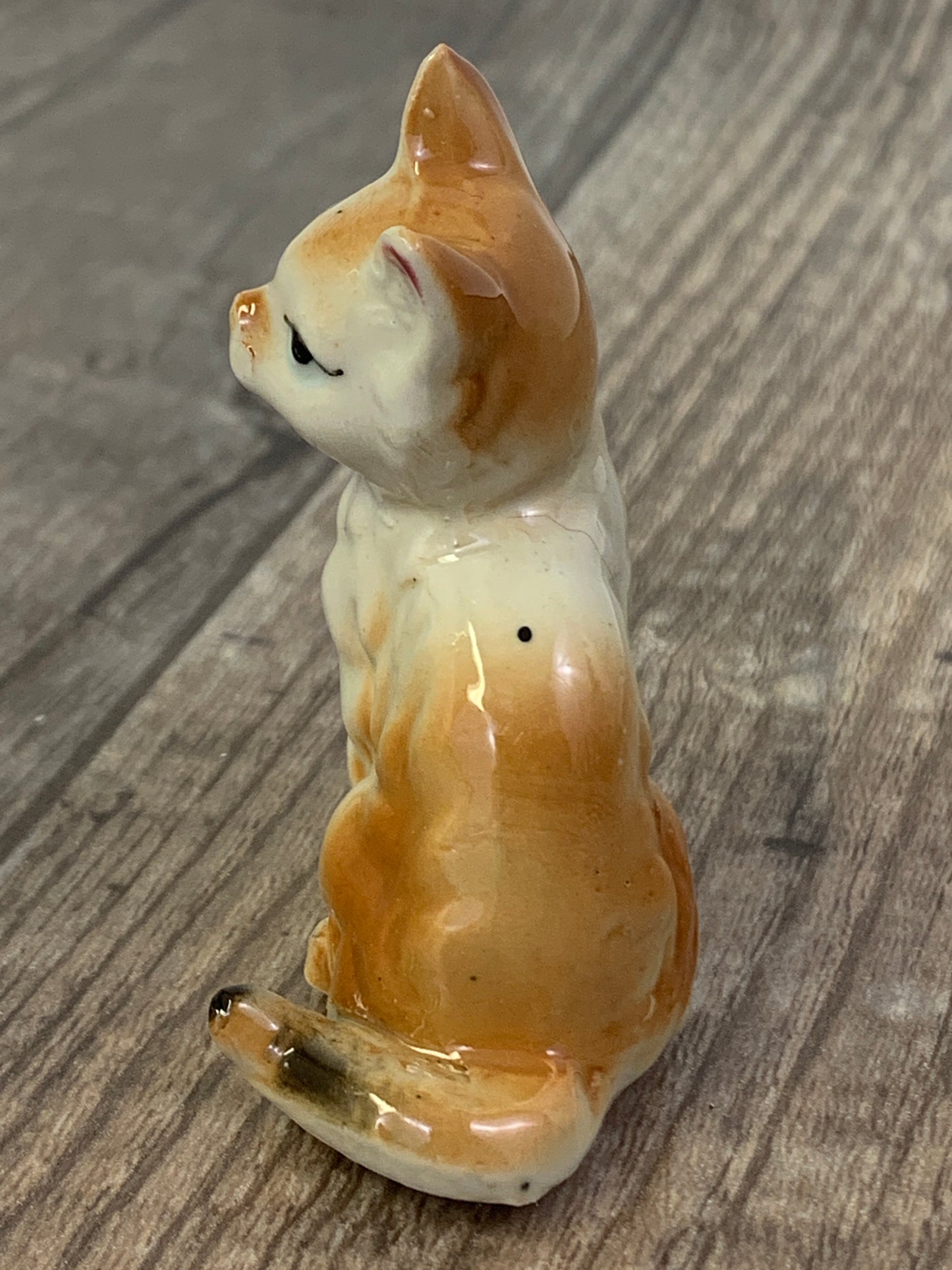 Miniature Cat Figurine Long Haired Cat Orange and White Cat Vintage Home Decor Small Cat Figurine