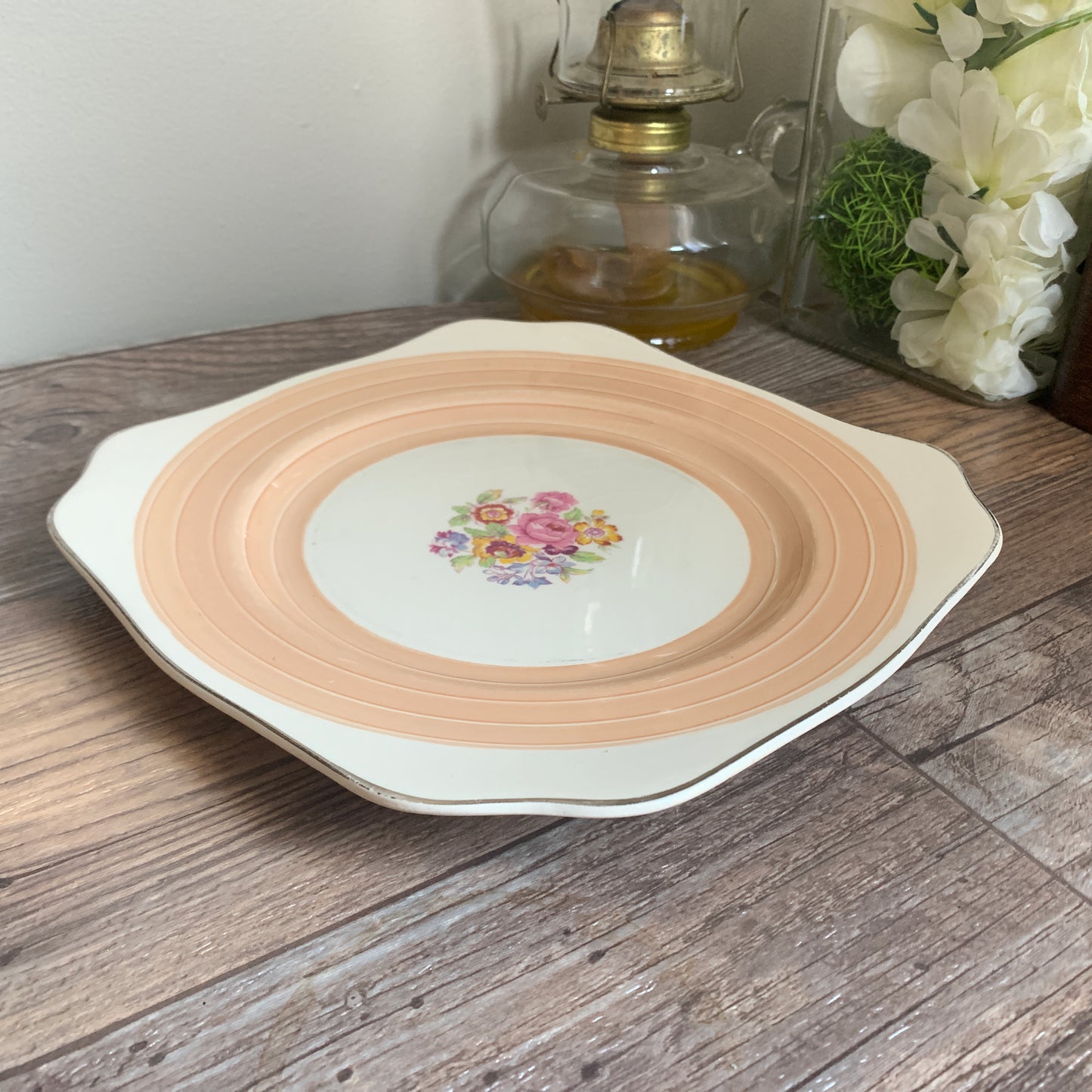 Vintage China Plate Simpsons (Potters Ltd) Peach and Cream Square Plate