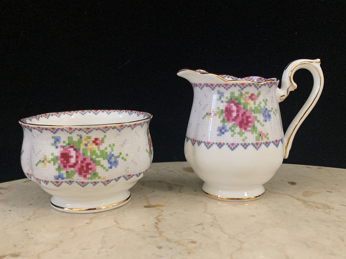 Royal Albert Petit Point Cream and Sugar Set Vintage China