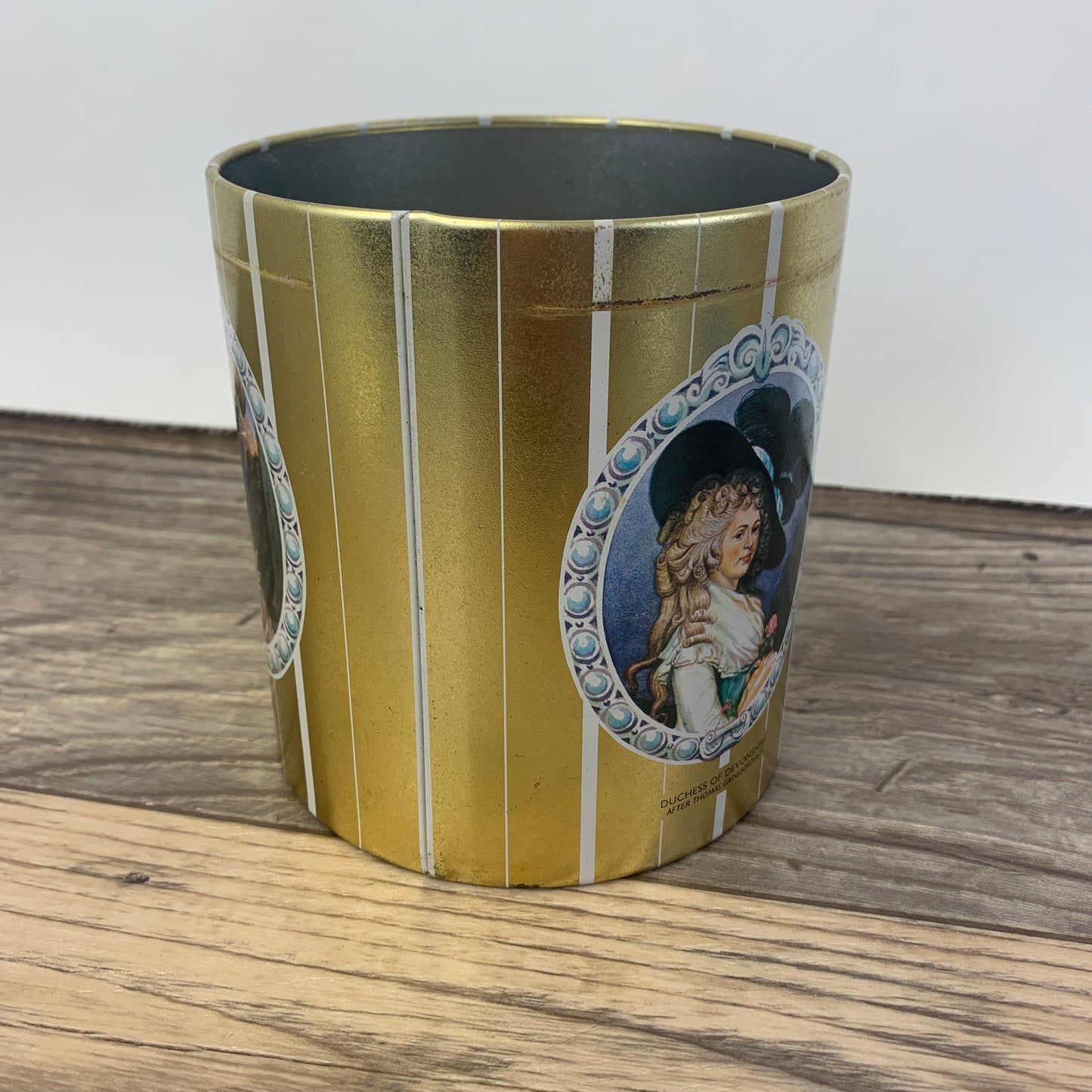 Vintage Cookie Tin Gold Tin with Victorian Ladies Vintage Home Decor Stash Jar