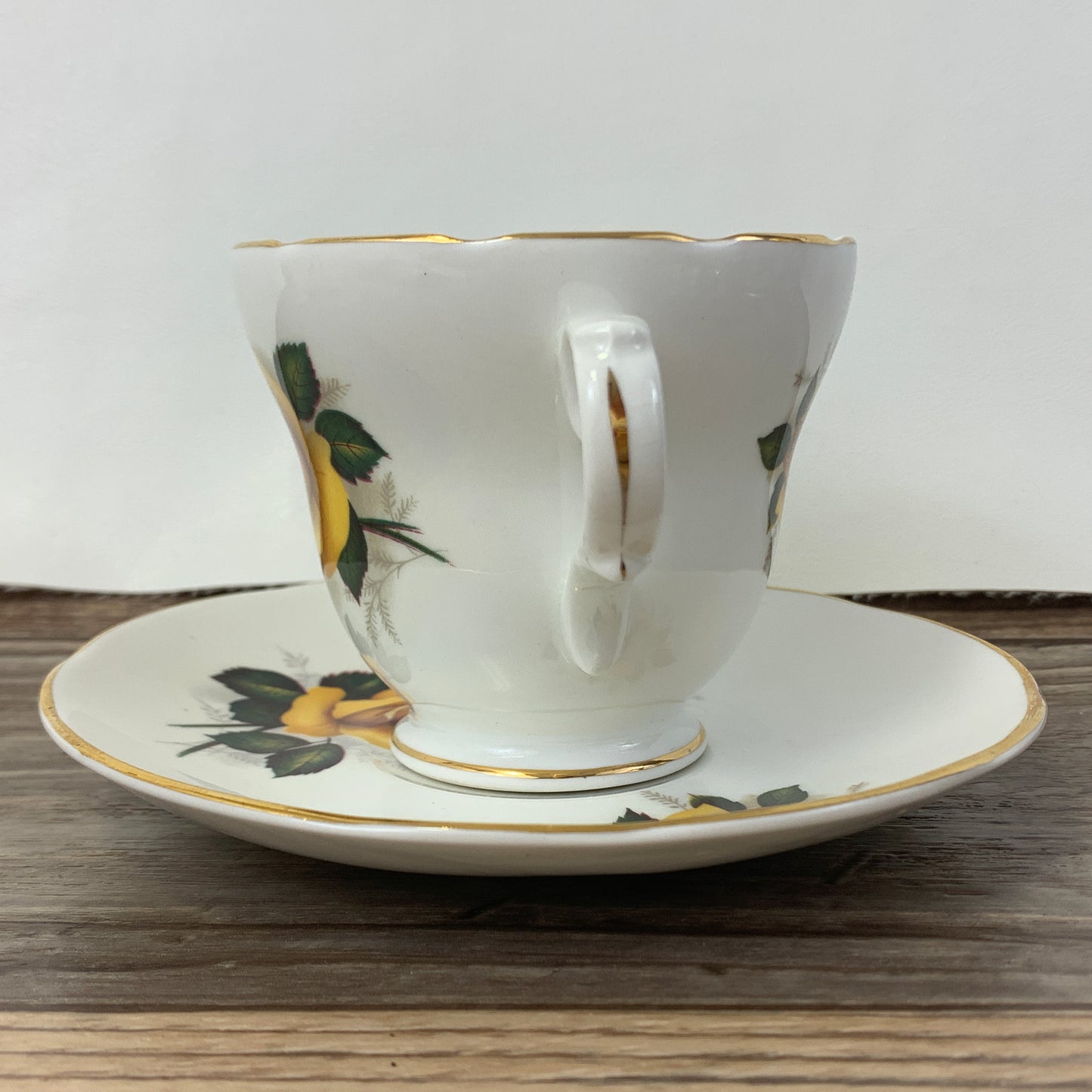 Yellow Floral Vintage Teacup and Saucer Crown Trent Staffordshire