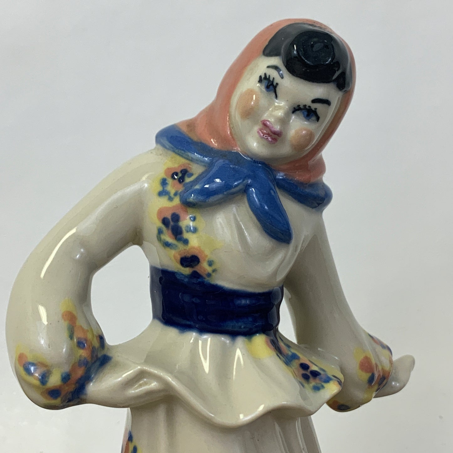 Vintage Ceramic Studios Dancing Girl, Hand Painted Ceramic Gypsy Figurine Pink and Blue