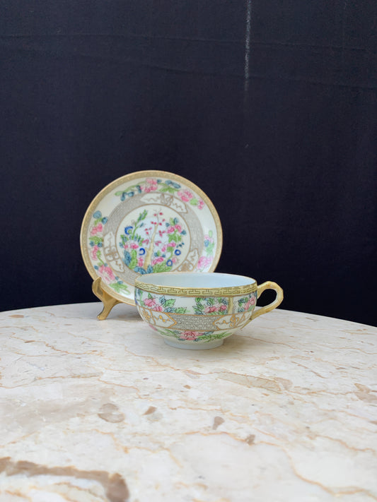 Hand Painted Vintage Tea Cup Wide Mouth Teacup Made in Japan