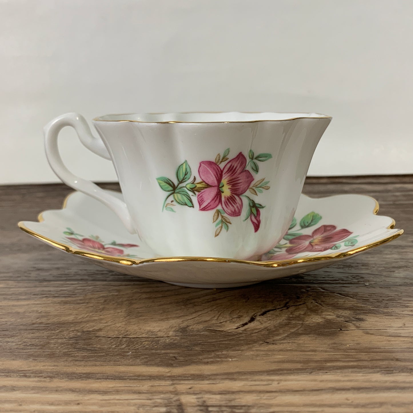 Vintage China Teacup with Pink Floral Pattern