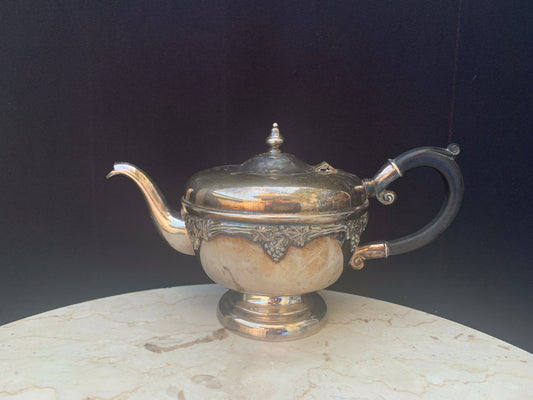 Silver Plated Tea Pot with Bakelite Handle Grape Leaf Pattern