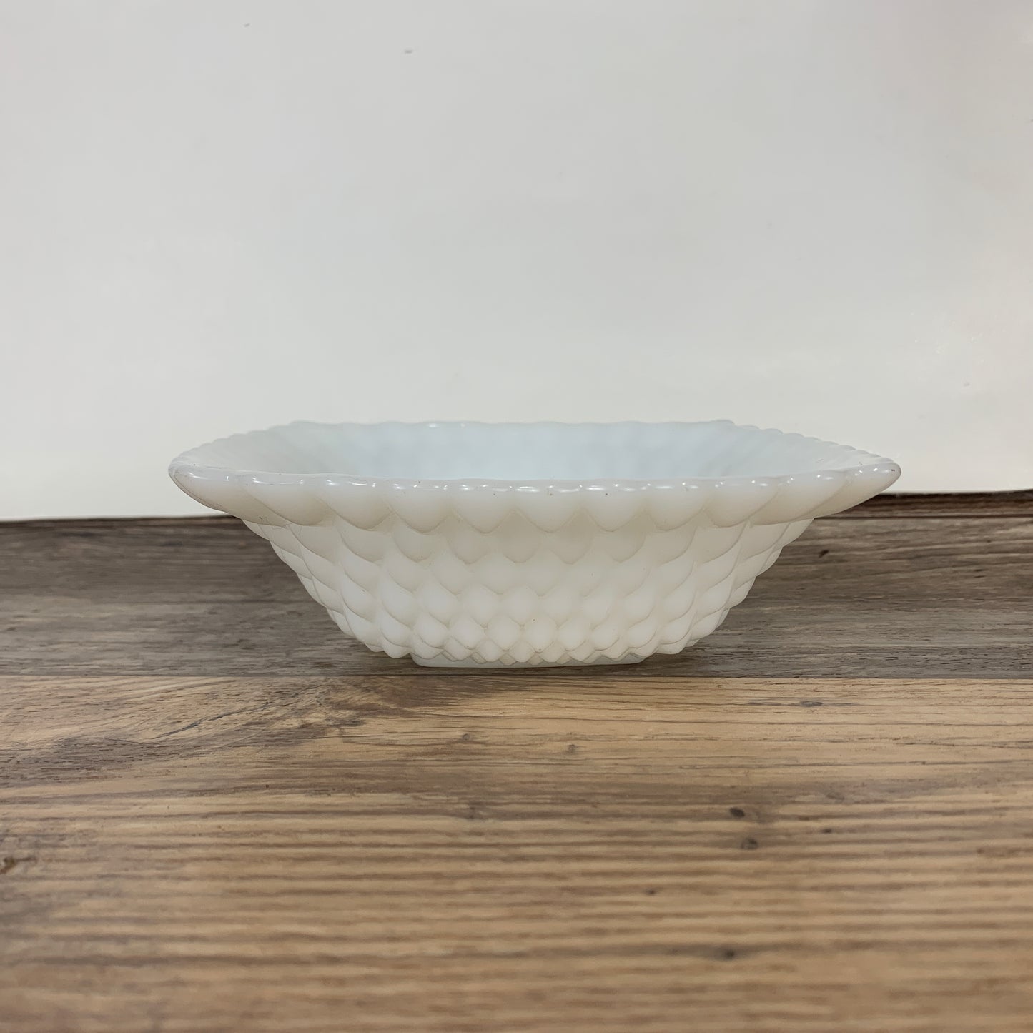 Square Milk Glass Bowl with Quilted Diamond Pattern