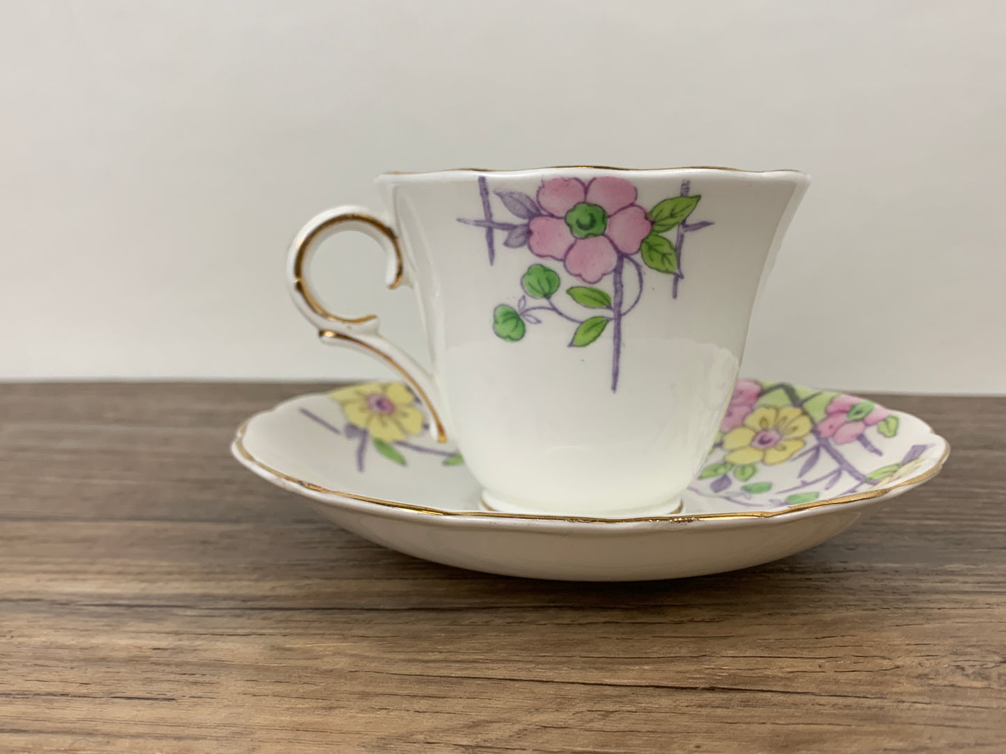 Pink and Yellow Floral Tea Cup Colclough China Vintage Teacup