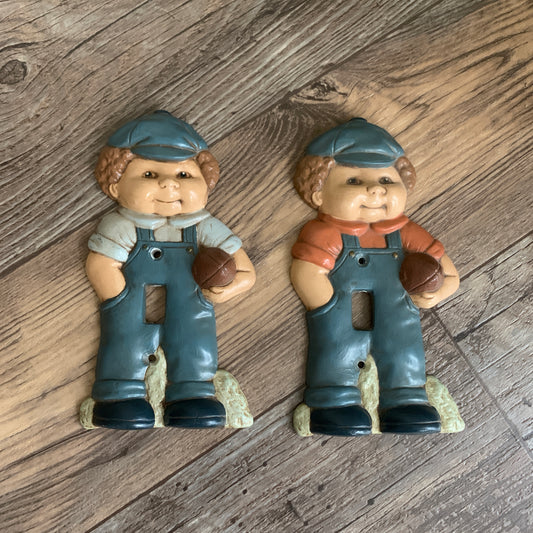 Vintage Ceramic Switch Plates Hand Painted Little Boy Light Switch Cover
