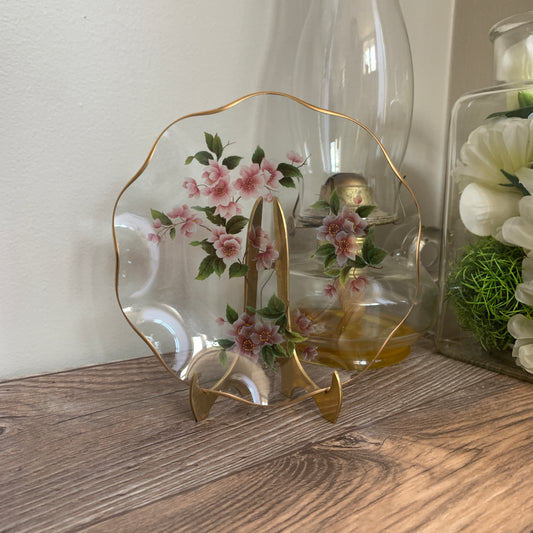 Pink Floral Dresser Dish, Small Plate with Ruffled Edge,