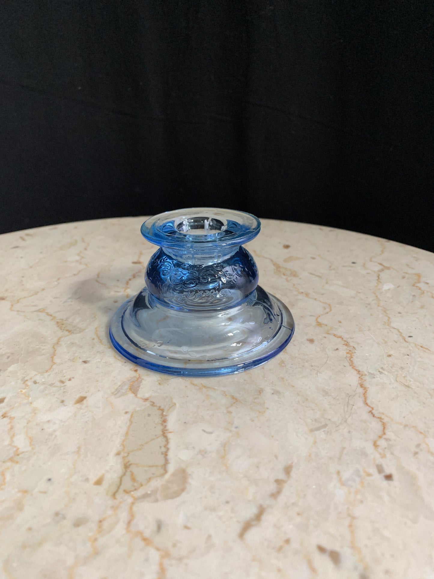 Clear Blue Glass Tapered Candle Holder New Recollections Pattern
