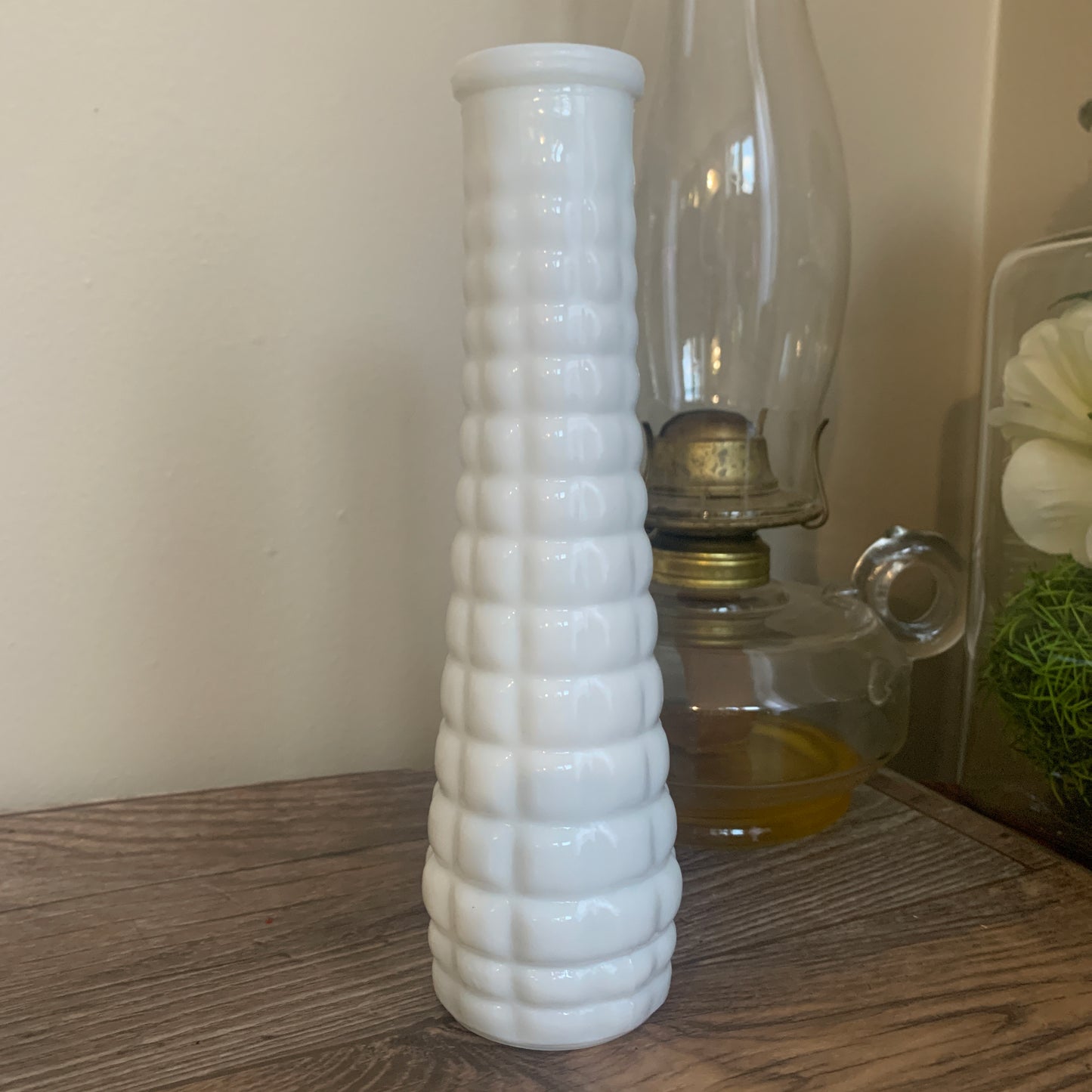 Milk Glass Bud Vase with Raised Waffle Pattern