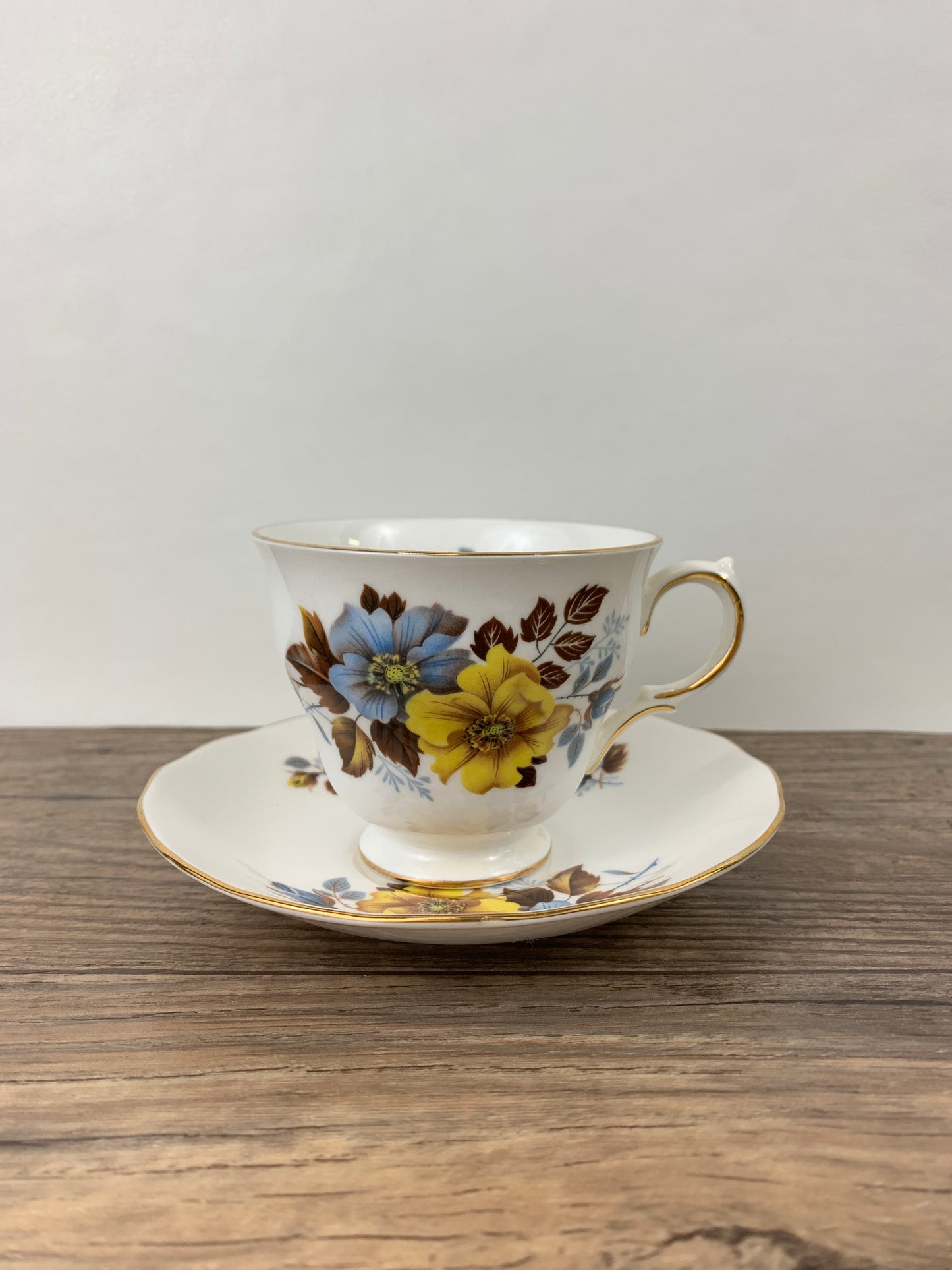 Vintage Floral Teacup Yellow and Blue Pattern Royal Vale Vintage English Tea Cup