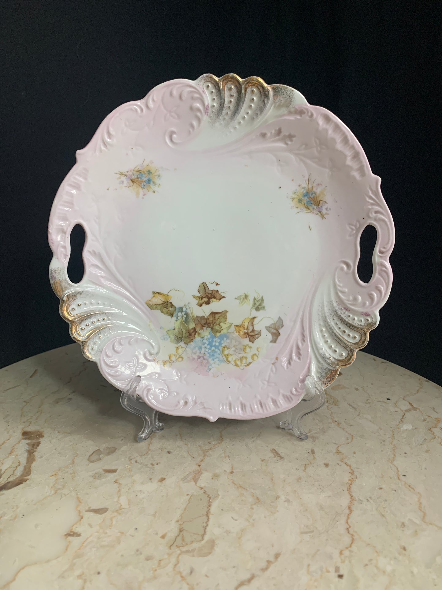 Antique Porcelain Dresser Dish Catch All Handled Dish