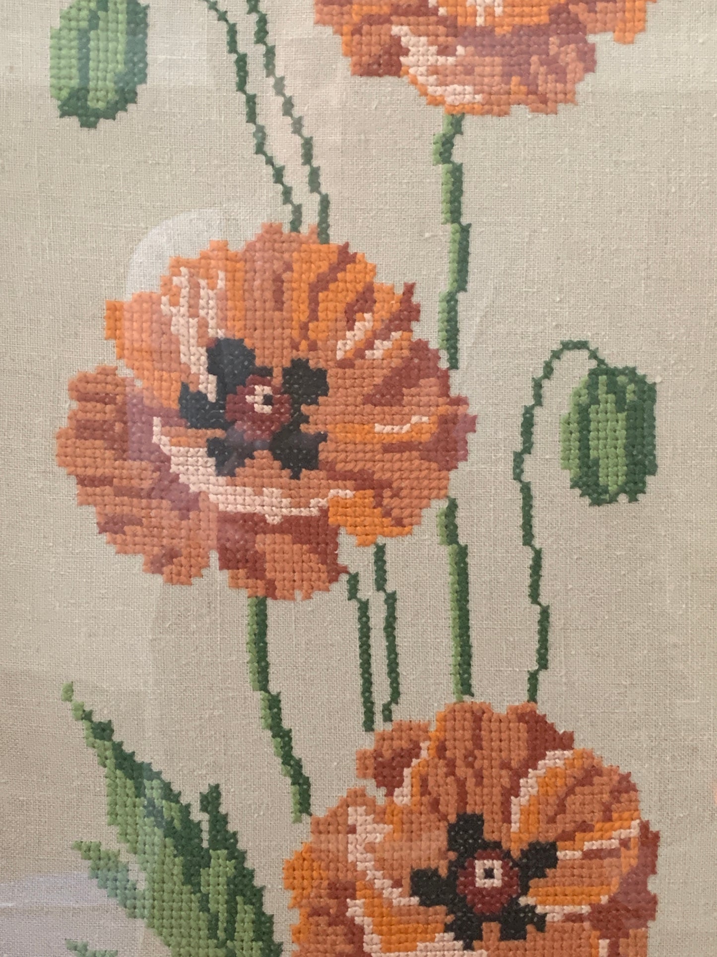 Vintage Framed Cross Stitch Poppy Wall Art Vintage Needlework Vintage Home Decor