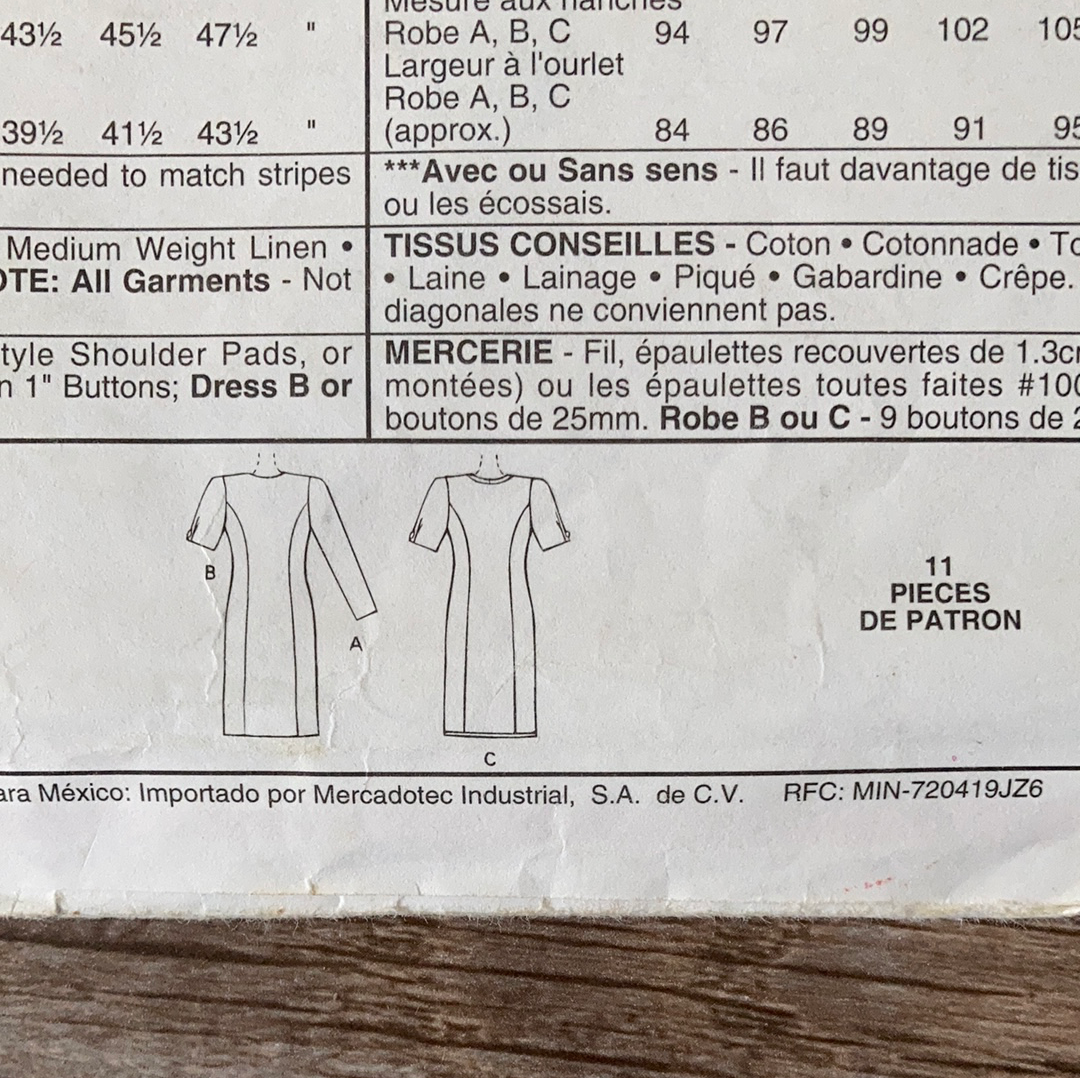 Misses Knee Length Dress with Asymmetrical Front Button Closure 90s Sewing Pattern Size 4 to 8 McCall's 6402