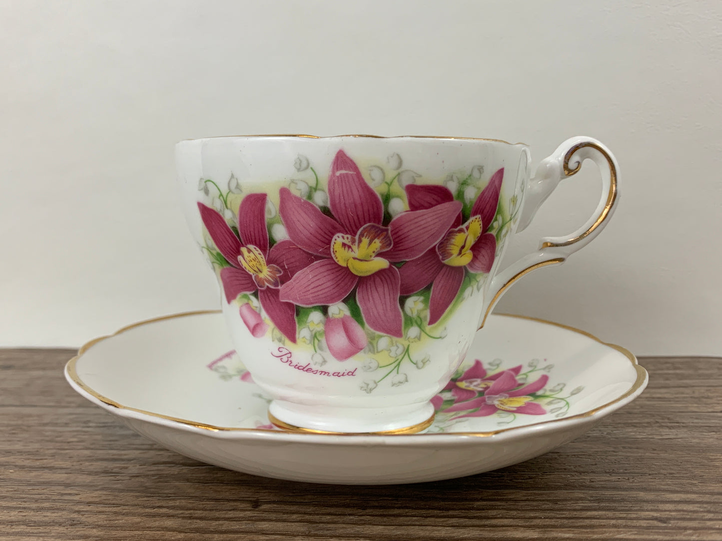 Pink Bridesmaid Pattern Teacup and Saucer with Pink Flowers