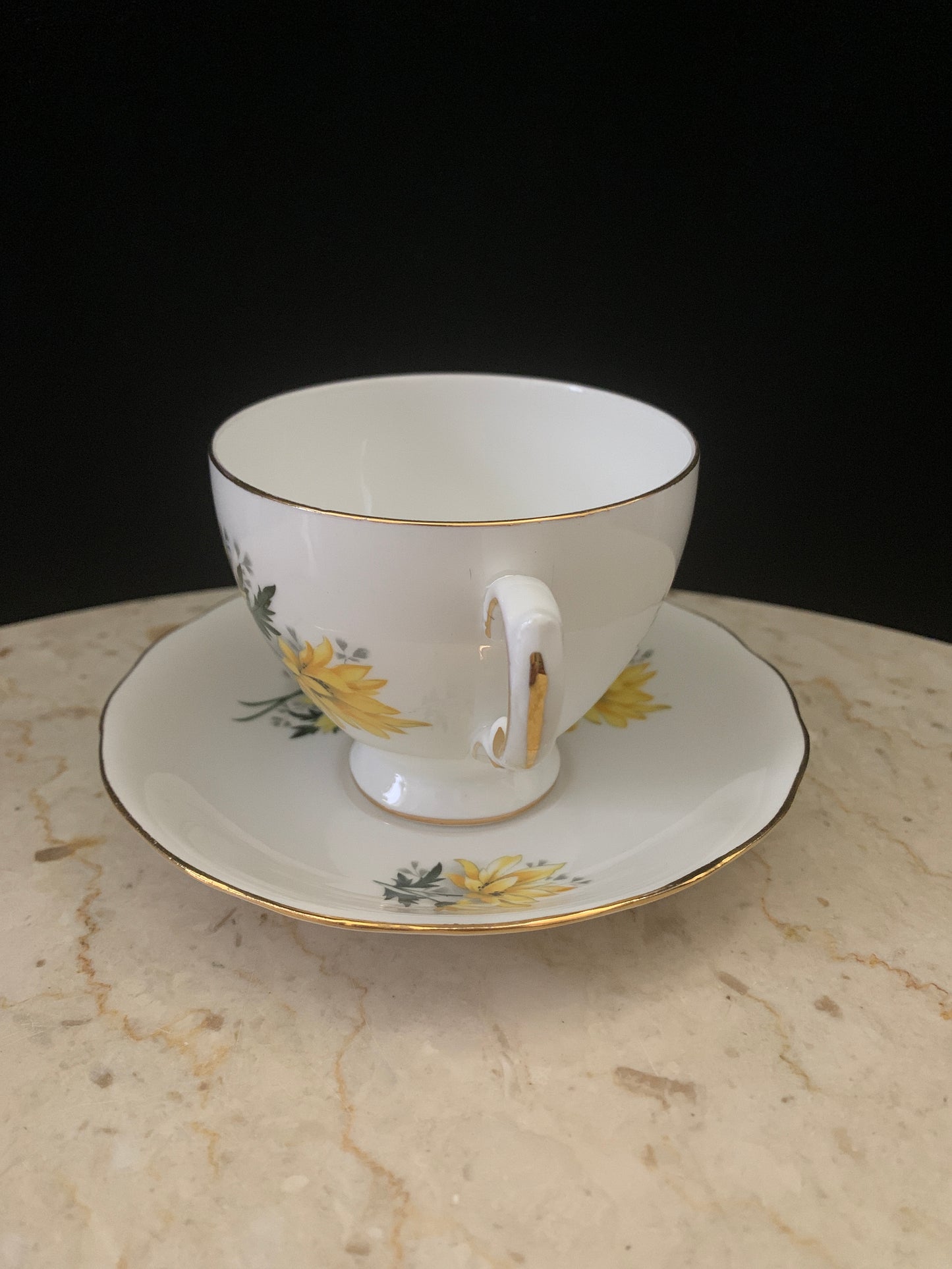 Vintage Tea Cup and Saucer with Yellow Floral Pattern