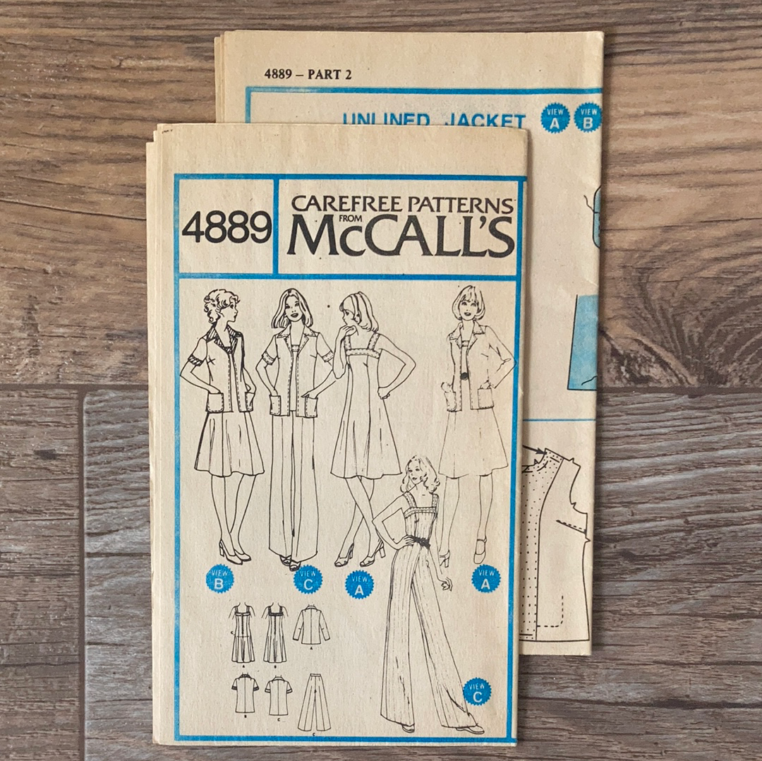 Misses Unlined Jacket Dress Top and Pants Vintage Sewing Pattern Size 12 McCalls 4889