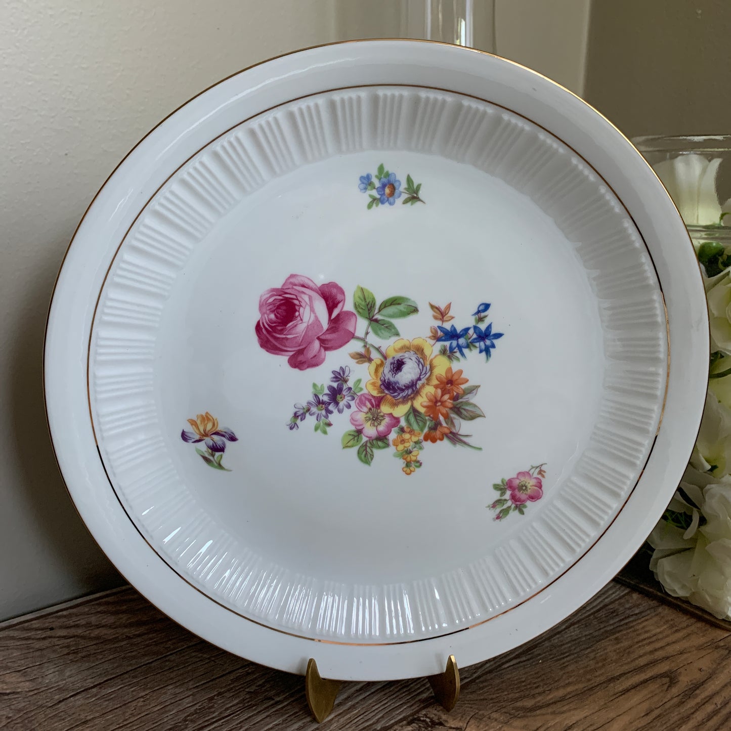 Vintage German Porcelain Dinner Plates with Colourful Floral Pattern