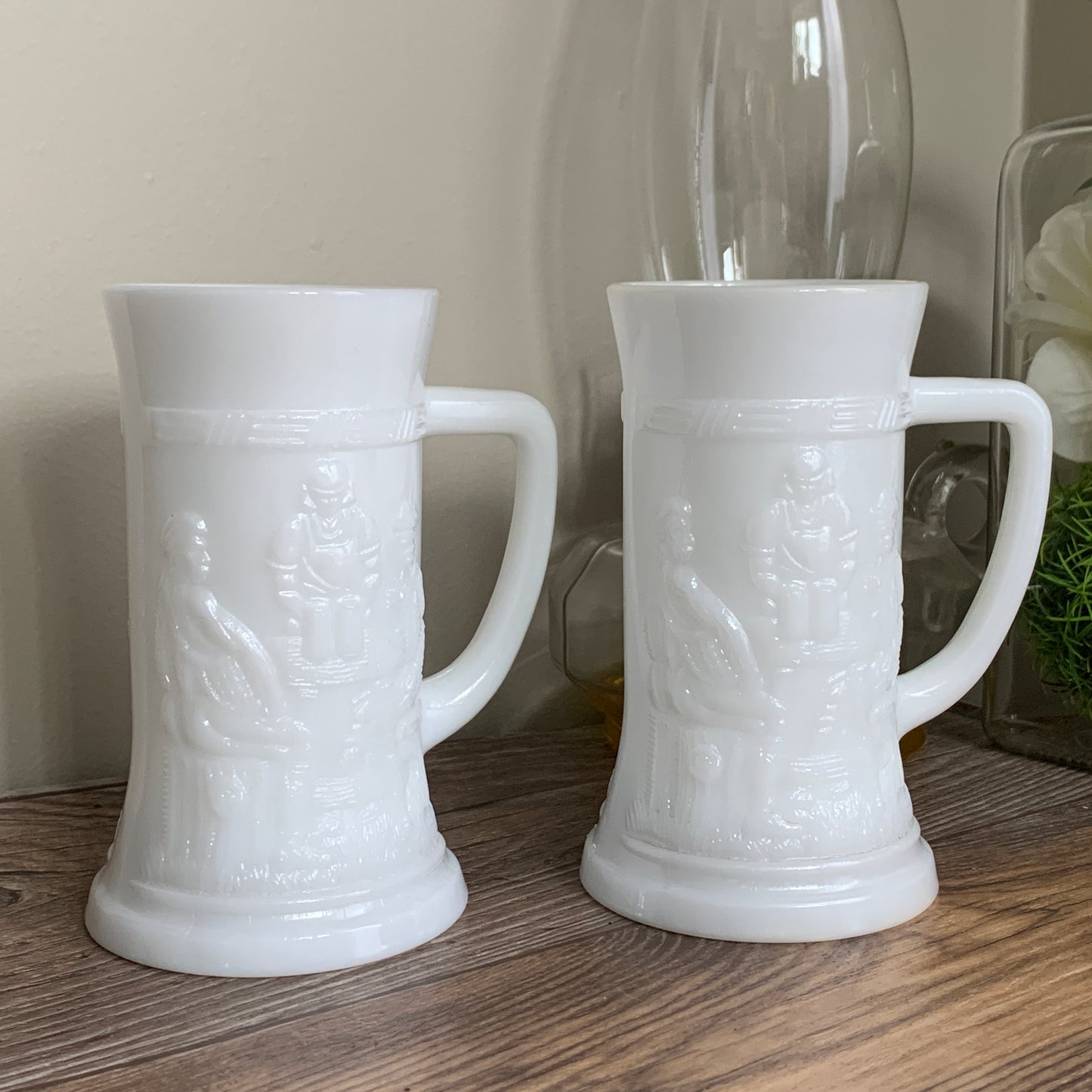 Milk Glass Stein w Raised Pattern Vintage Federal Glass Milk Glass Steins Set of 2