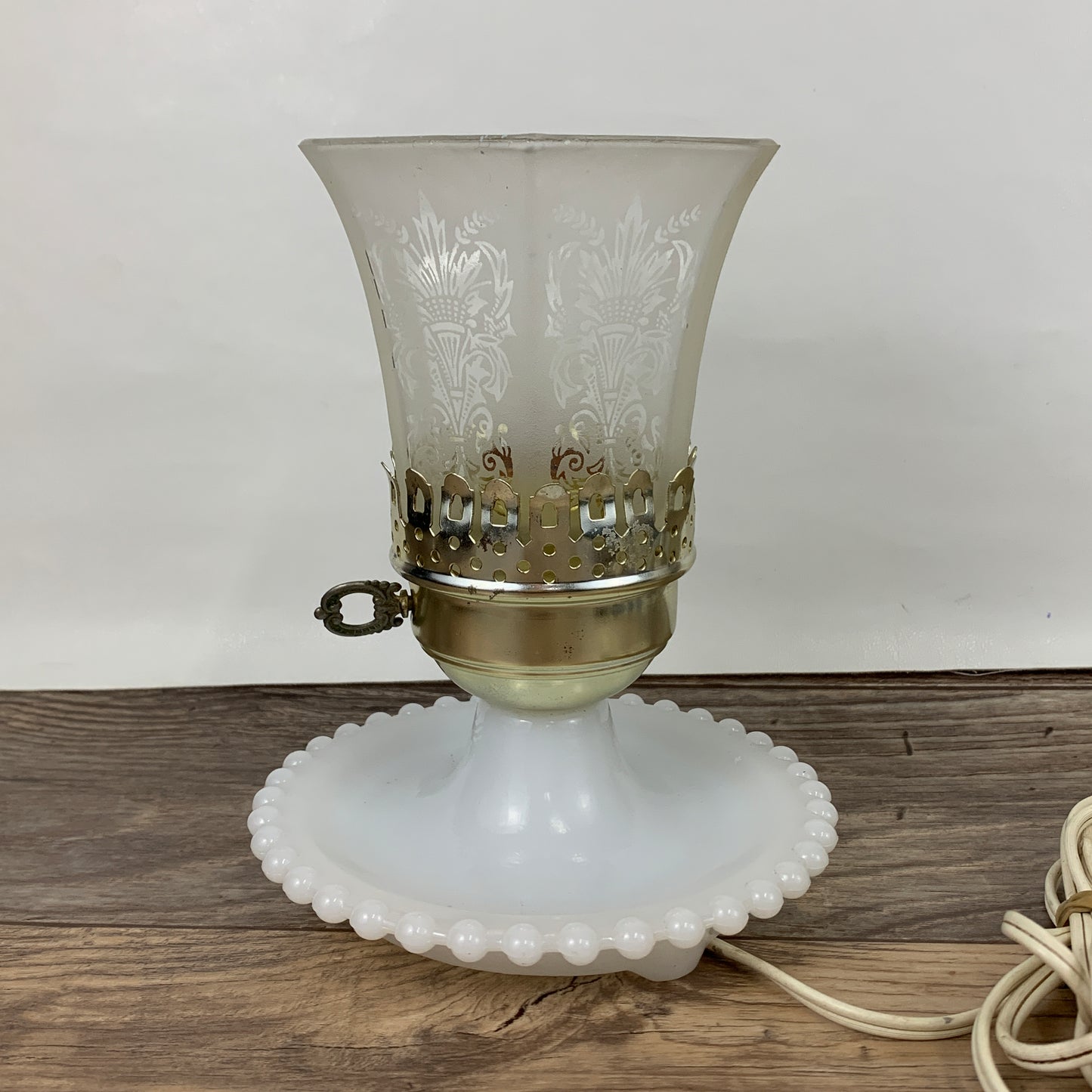 Small Table Lamp with Milk Glass Base and Frosted Glass Shade