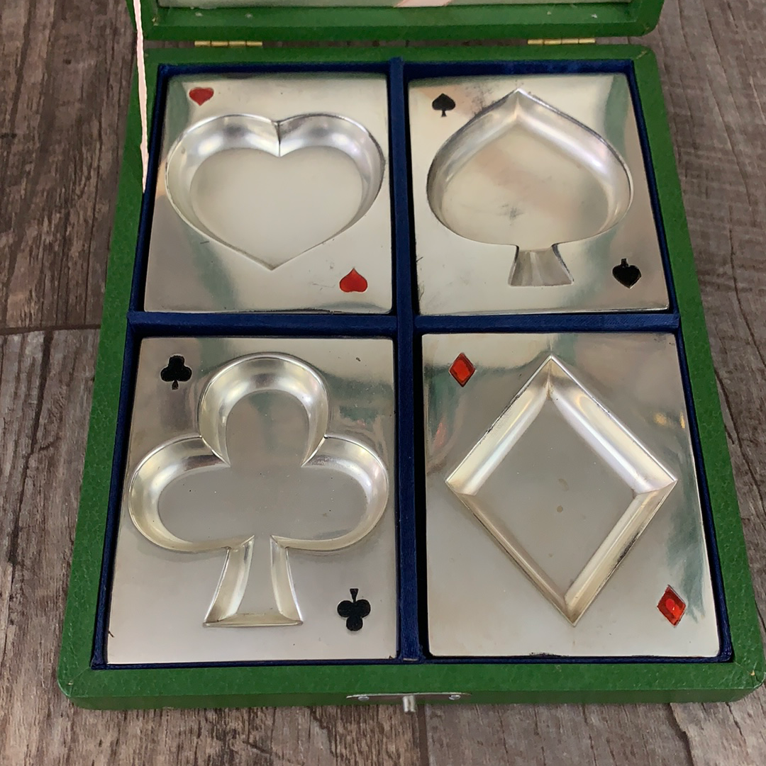 Boxed Set of Personal Ashtrays Card Night Card Sharks Suits of Cards Ashtrays Metal Ashtrays