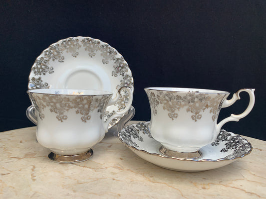 Royal Albert Silver Anniversary Teacups - Vintage Royal Albert Teacup and Saucer - Set of 2 Vintage Tea Cups - 25th Anniversary