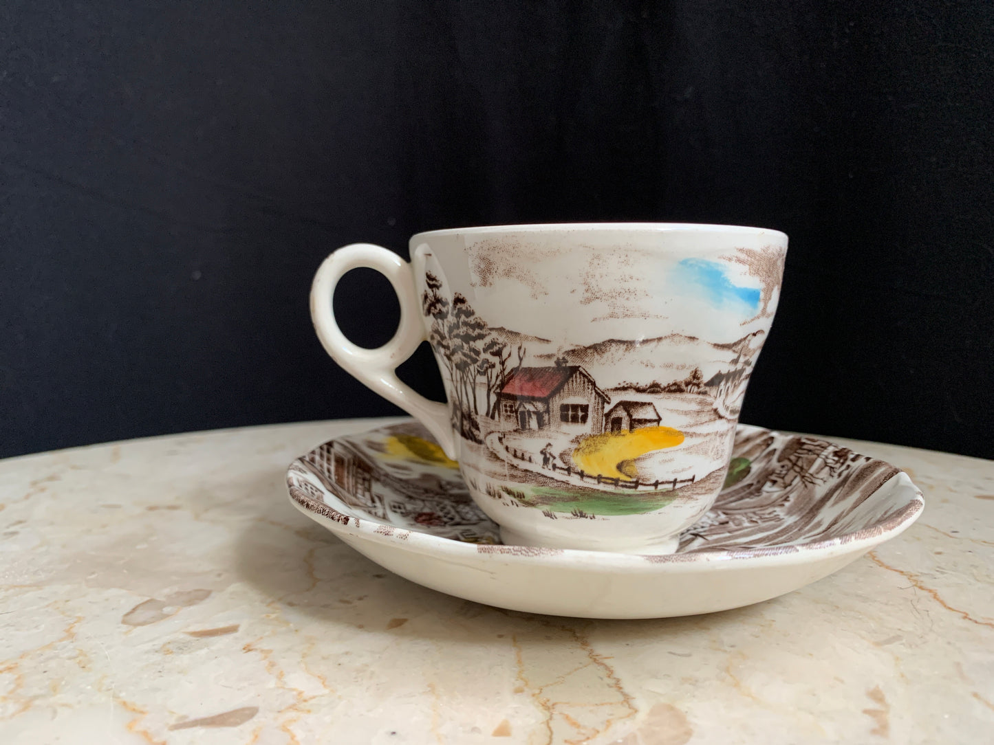 WH Grindley Transferware A Quiet Day Teacup and Saucer Transferware Antique Farmhouse Decor