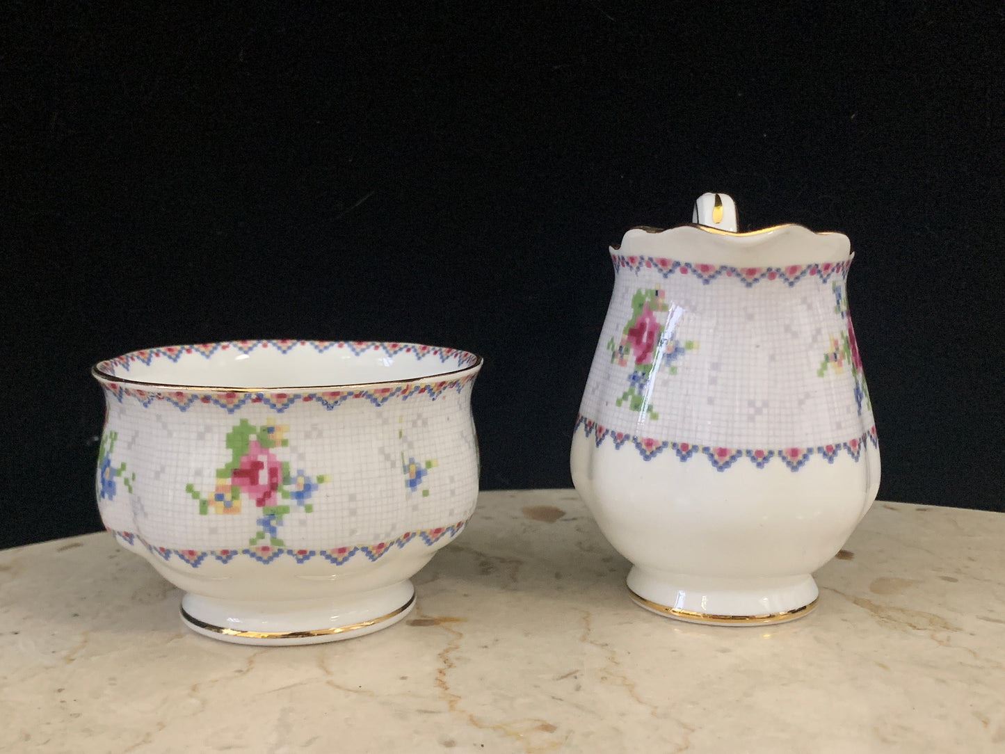 Royal Albert Petit Point Cream and Sugar Set Vintage China