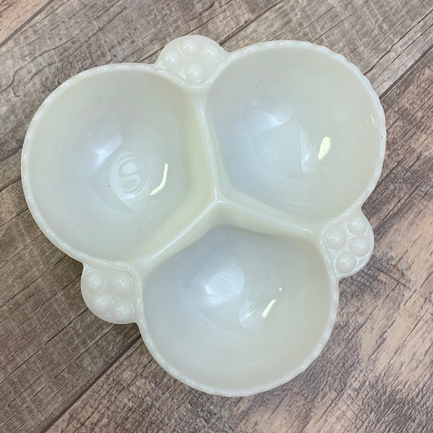 Vintage Milk Glass Nut Dish 3 Part Hobnail Dish Relish Dish