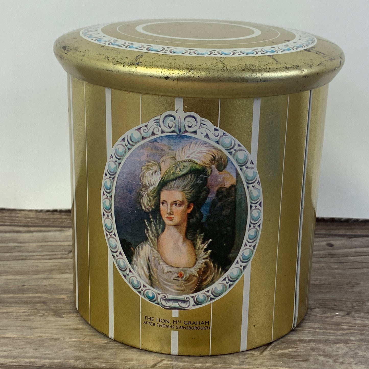 Vintage Cookie Tin Gold Tin with Victorian Ladies Vintage Home Decor Stash Jar