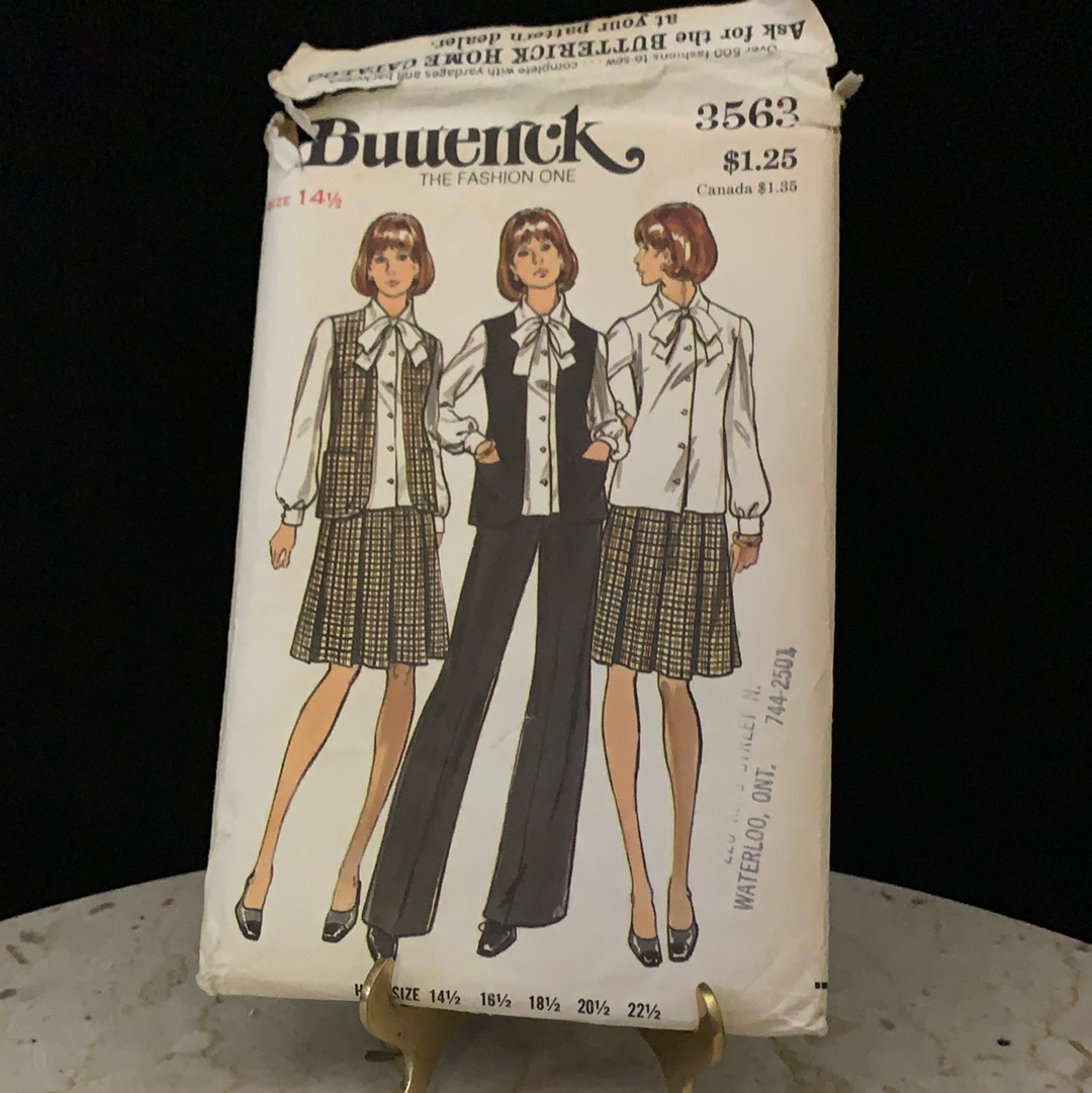 Vintage Sewing Pattern Ladys Suit Vest Blouse and Skirt Pattern Butterick 3563