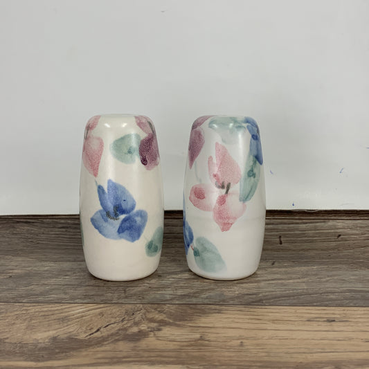 Large Ceramic Salt and Pepper with Pink and Blue Flowers, Tall Vintage Salt and Pepper Shakers