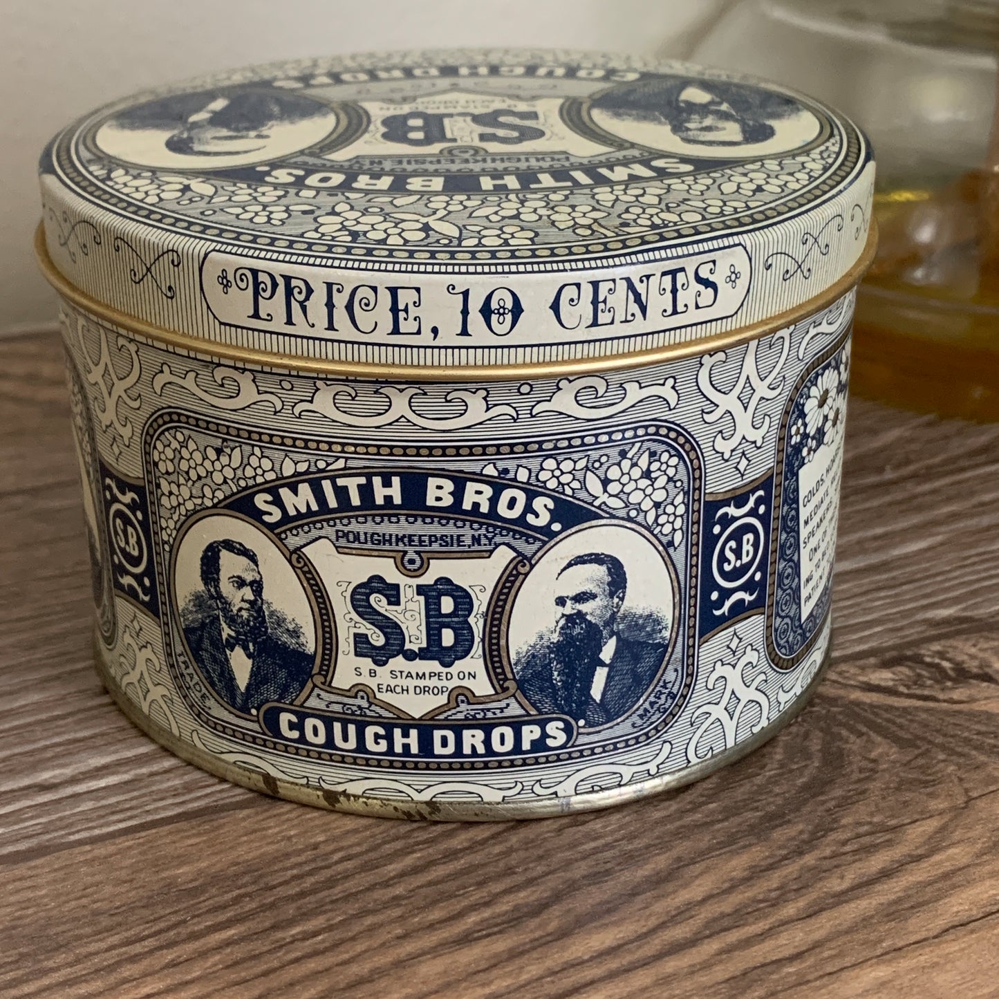 Smith Bros Cough Drop Vintage Tin Blue and White Vintage Home Decor