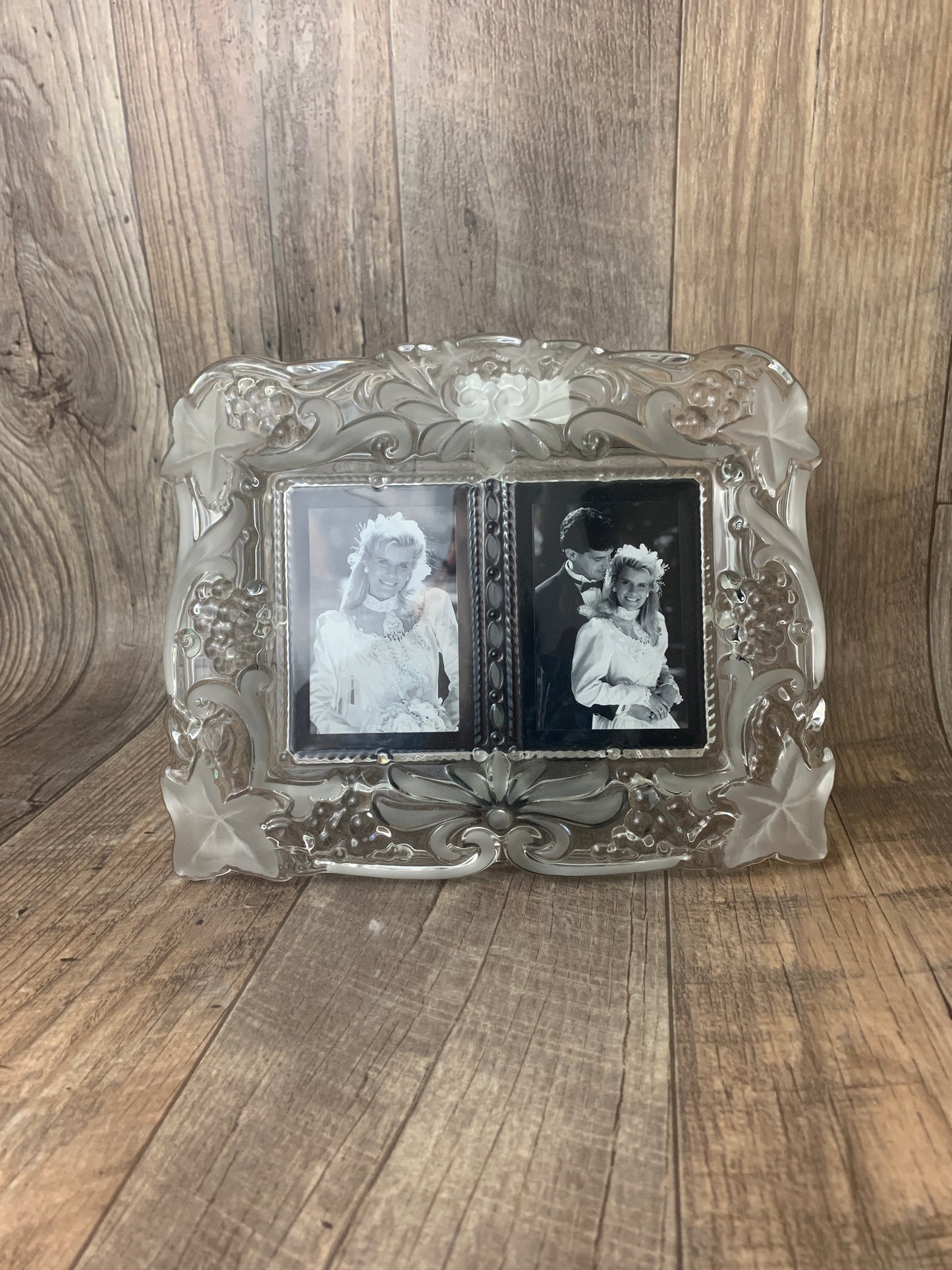 Large Crystal Photo Frame 11" x 9.5" Mikasa Holds Two Photos